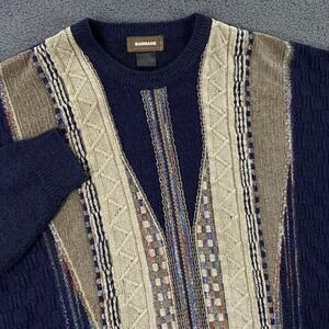 VTG 3D Knit Sweater Mens Large Textured Coogi Style Cosby Grandpa Biggie 90s Y2K